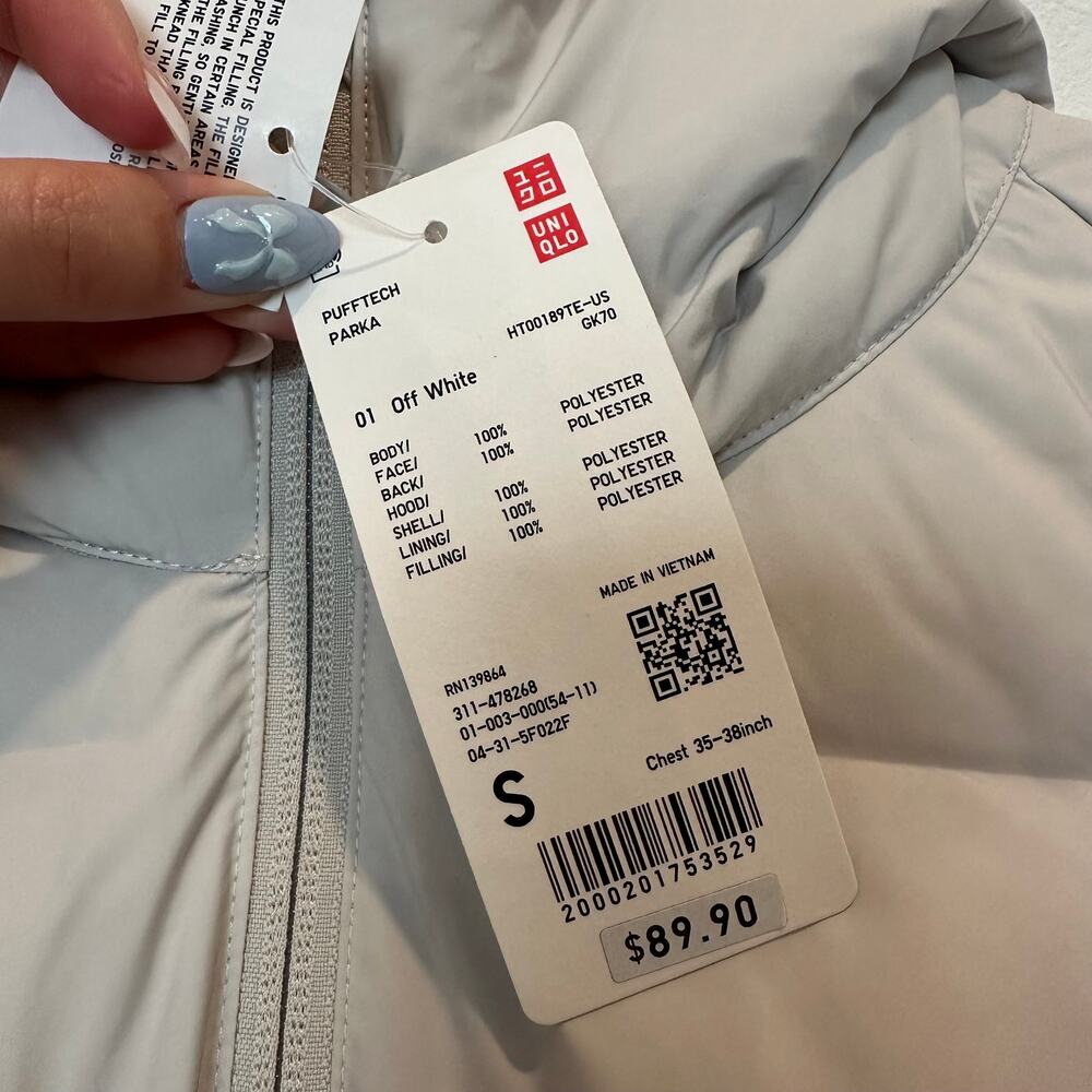 NWT Uniqlo Pufftech Off White hooded insulated lightweight water repellent parka - Picture 6 of 6